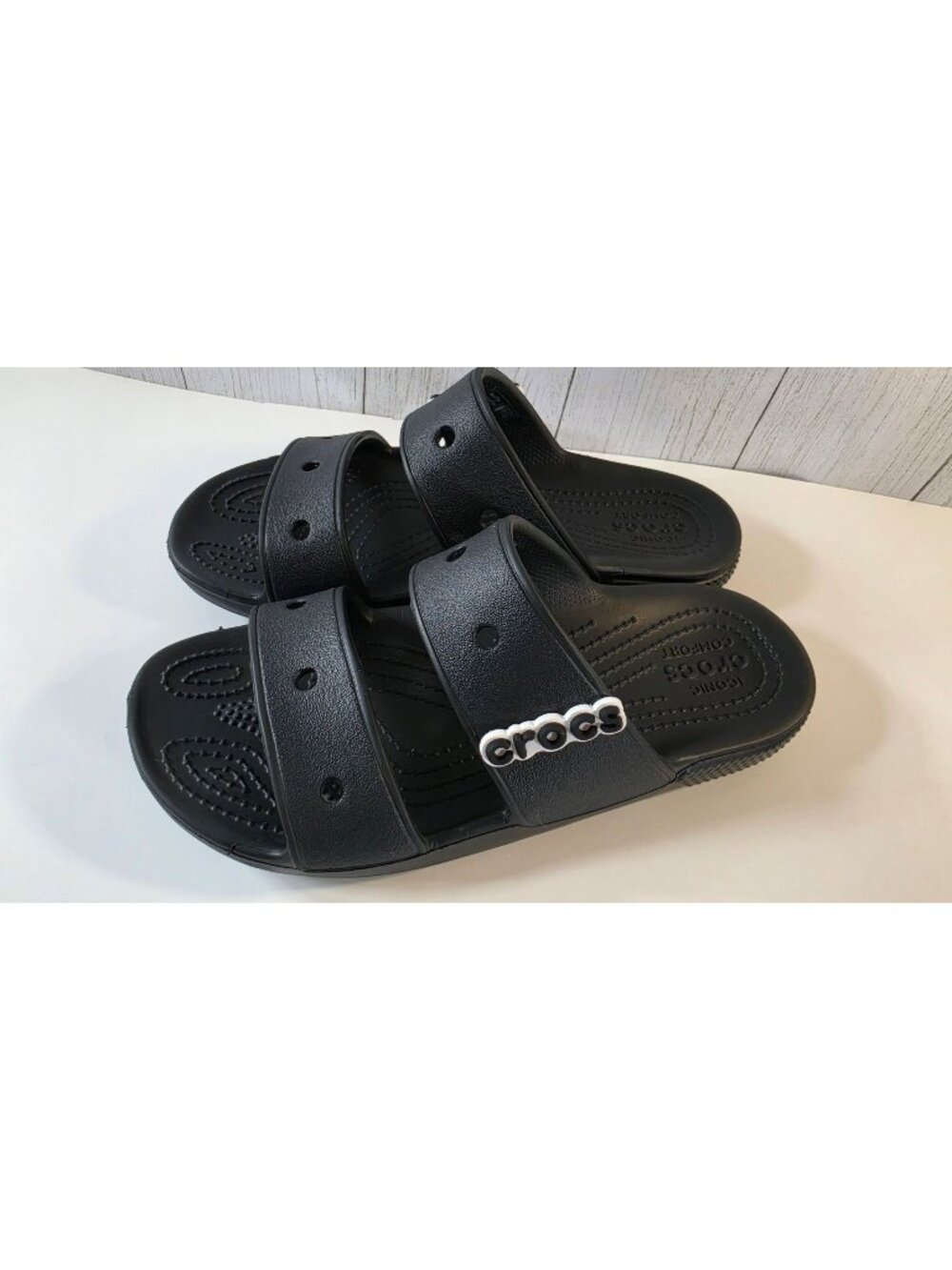 CROCS CLASSIC TWO STRAP SLIDE SANDALS BLACK ICONIC COMFORT SLIP ON M4 W6 SHOES